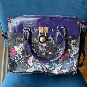 Purple Floral Patent Satchel with Gloss Trim